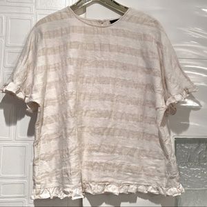 Who What Wear Boho Linen Cream Blouse Top Shirt Ruffles